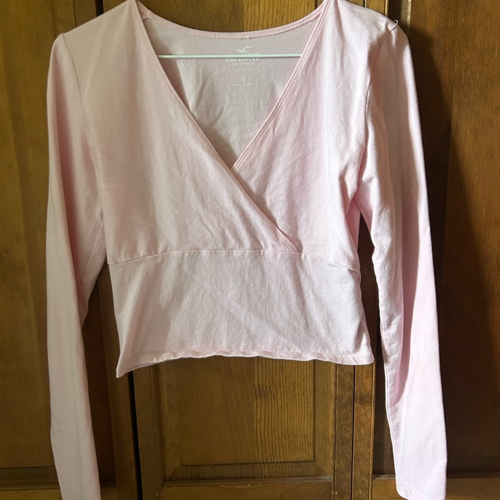 Hollister Light Pink Long Sleeve Wrap Top